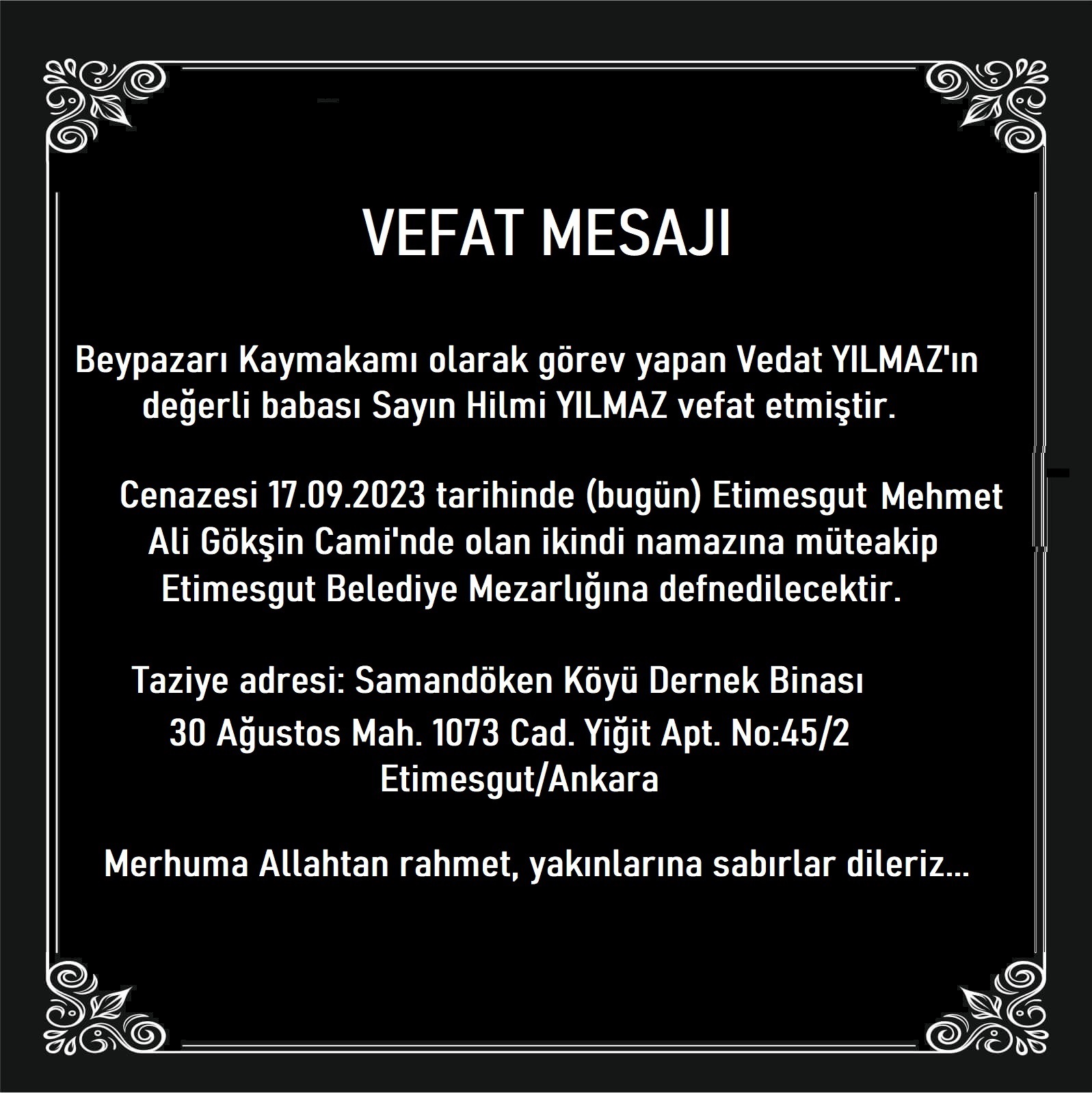 Vefat Mesajı